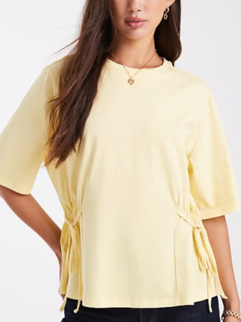 ASOS  Drawstring Cinch Side Tee Shirt, Short Sleeves, Butter Yellow, Sz L